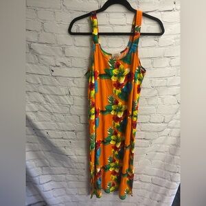 5/$20‎ Bright Flowy Tropical Floral Hawaiian Beachy Island Luau Dress Orange XL